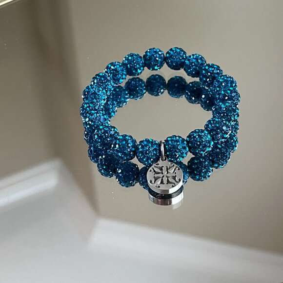 Rustic Cuff Metal Stainless Steel Shambala Beaded Stretch Bracelet Royal blue - Picture 3 of 4